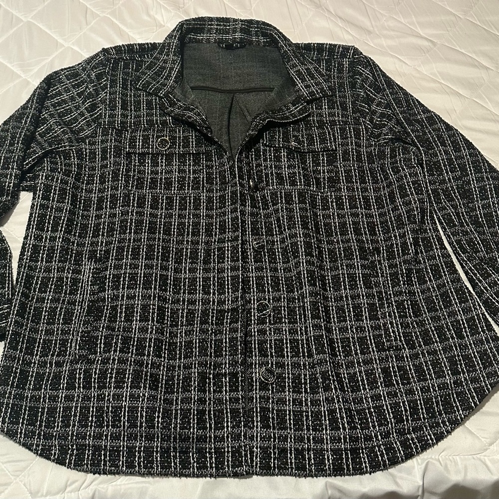 Torrid Black and White Checkered Shirt Jacket